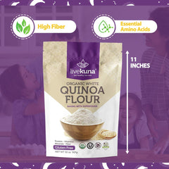 LiveKuna organic quinoa flour in pantry for gluten-free cooking