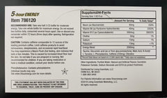 Living Essentials 5-hour Energy Strawberry Banana label shows caffeine and calories.
