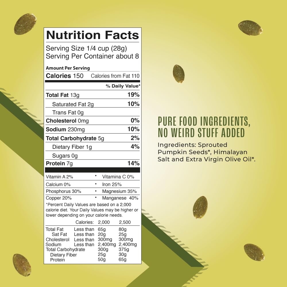 Living Intentions Sprouted Pumpkin Seeds Salted close-up, showing crunchy texture and aroma.
