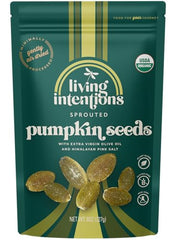 Living Intentions Organic Sprouted Pumpkin Seeds Salted packaging, ideal for on-the-go snacking.