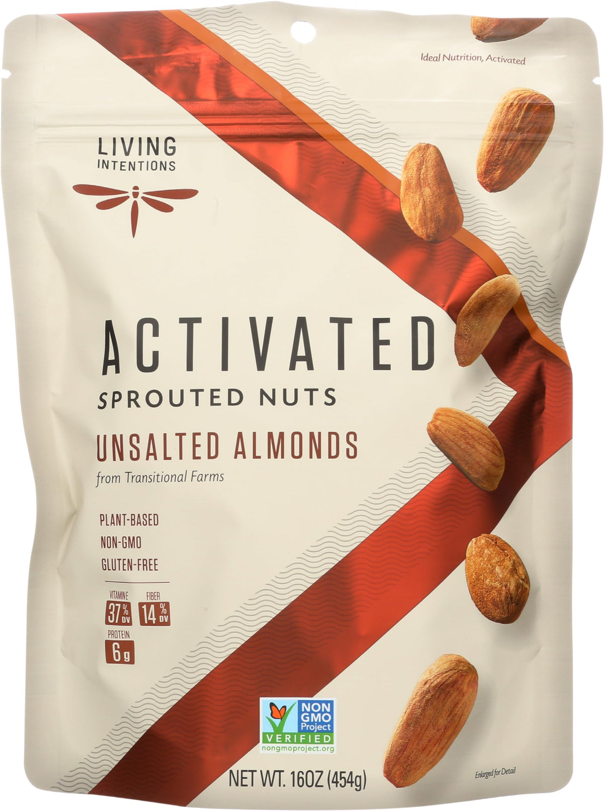 Living Intentions sprouted almonds close-up for a crunchy, energizing snack