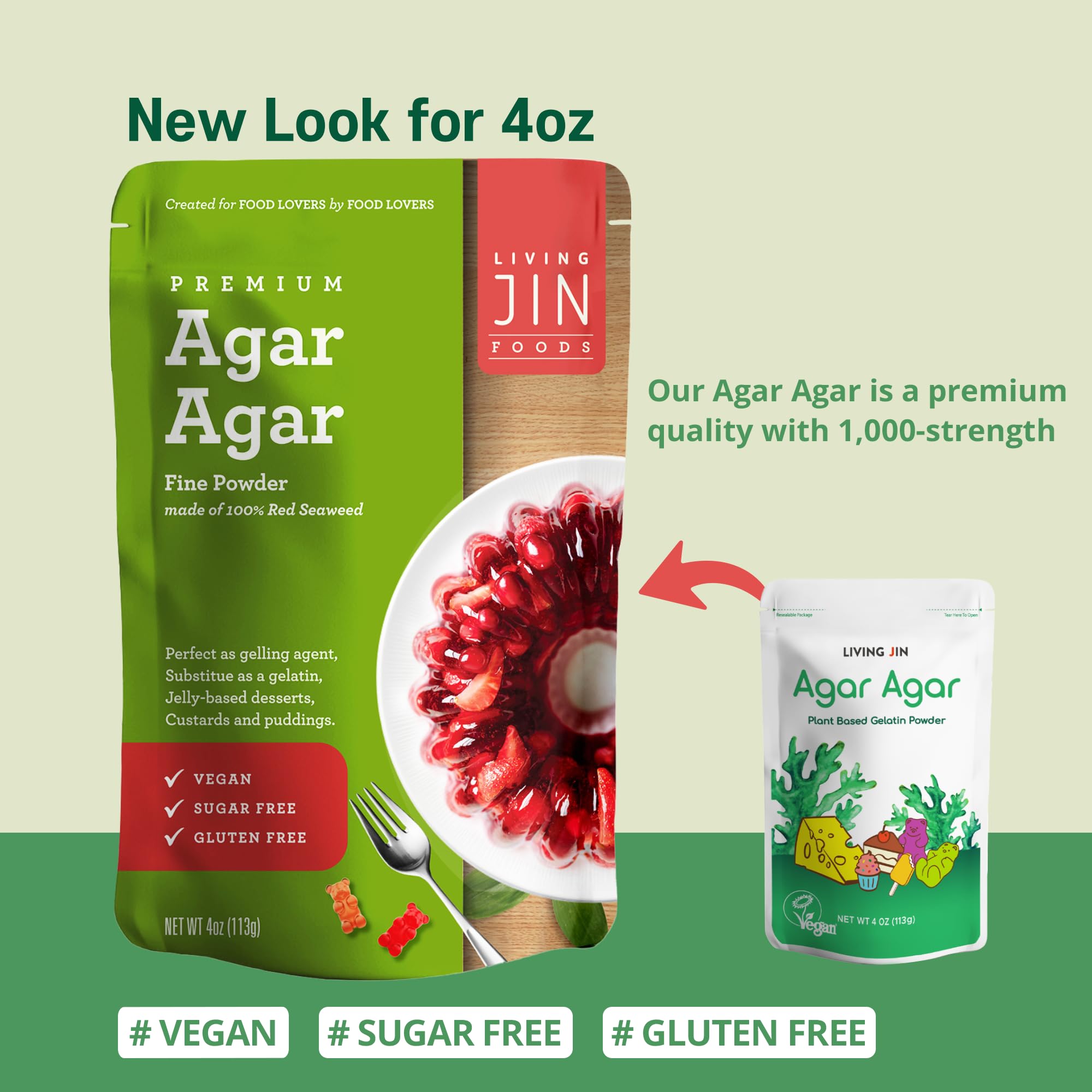 Living Jin Agar Agar Powder plant-based thickener for vegan recipes