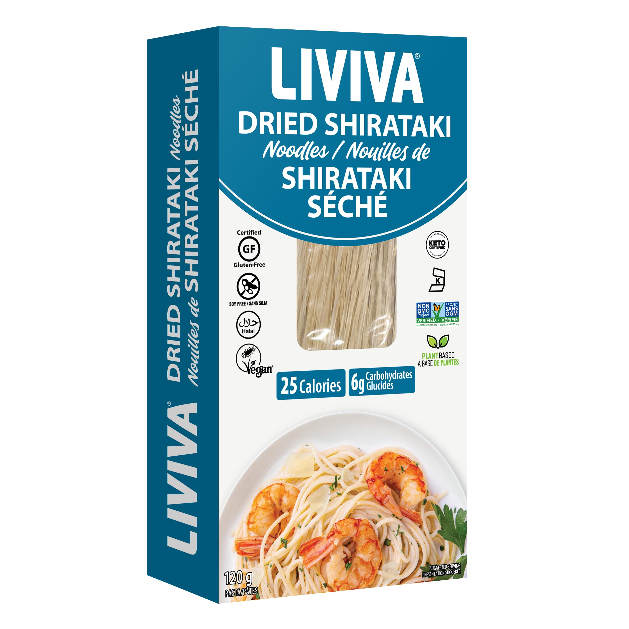 Liviva low-carb pasta pack shown on kitchen counter for easy meals.
