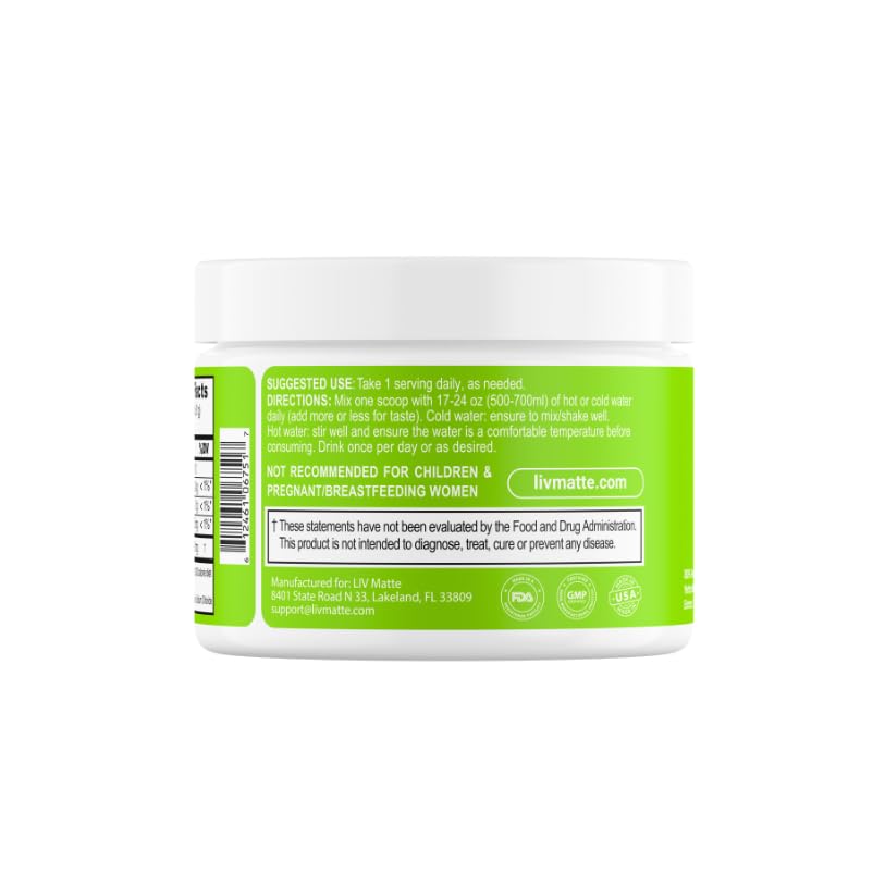 LivMatte sugar free energy tea packaging highlighting clean energy.