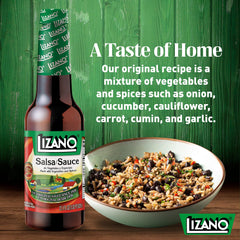 Glass bottle of Lizano sauce ready to pour for flavor boost.