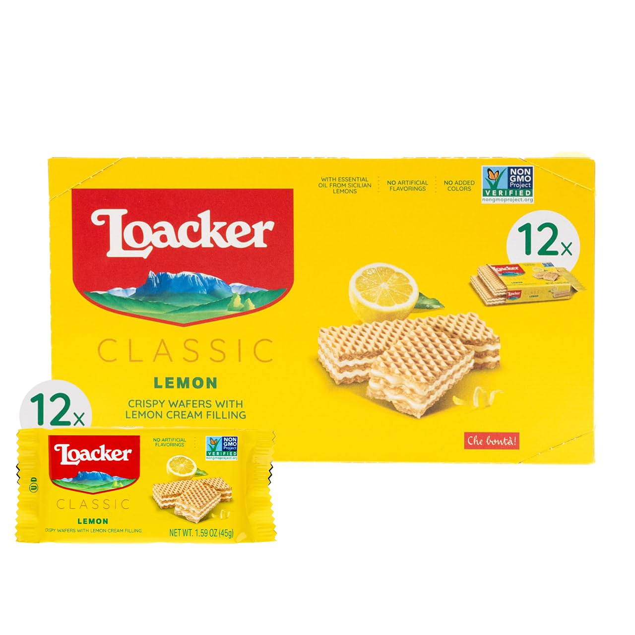 Loacker Classic Lemon Wafers 12-pack box for convenient snacking.