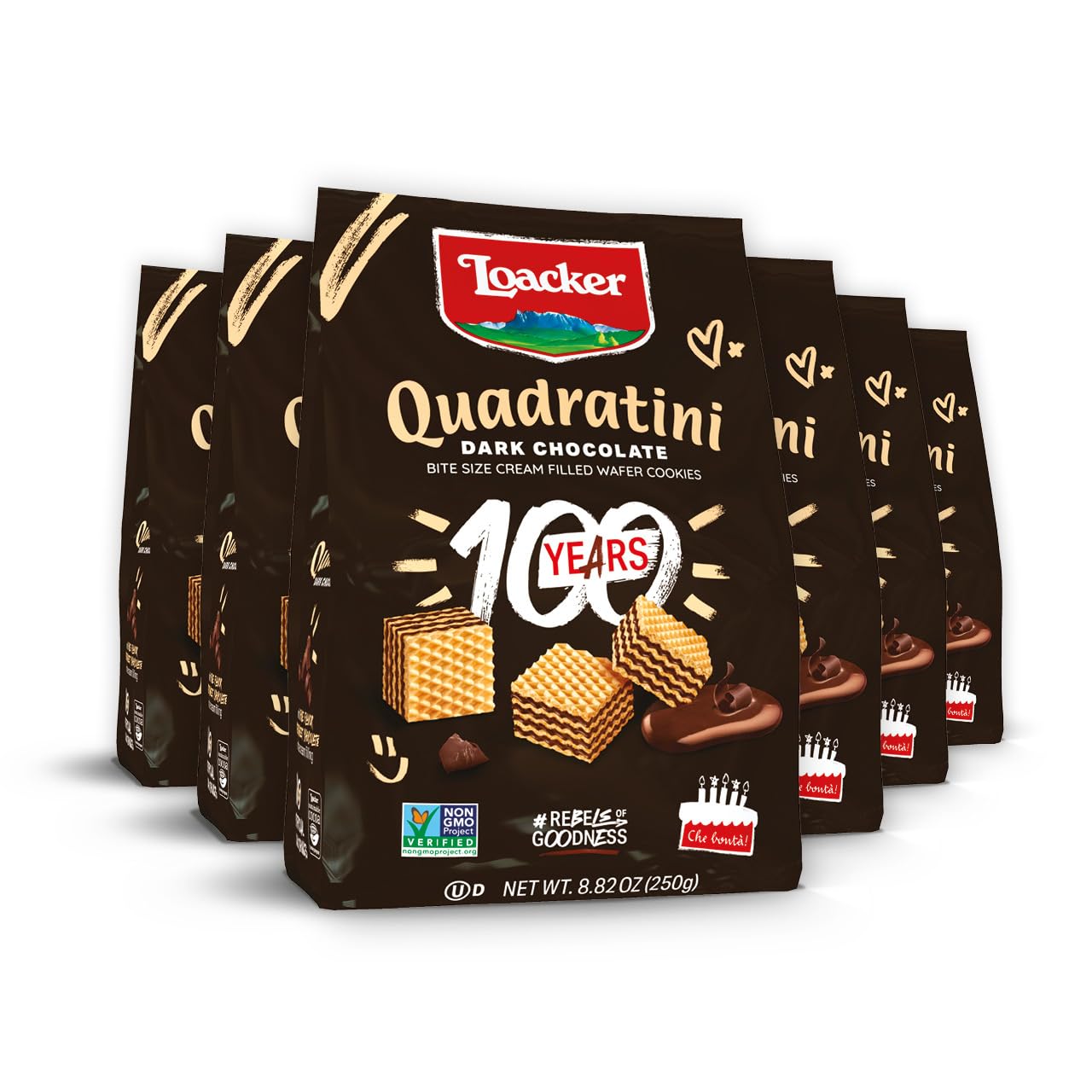 Loacker Quadratini dark chocolate bites on a plate, ideal for a quick break