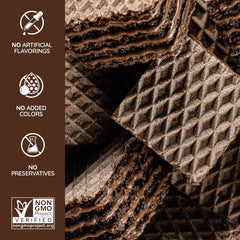Loacker Quadratini Double Choc cross-section with crisp wafers and cocoa cream