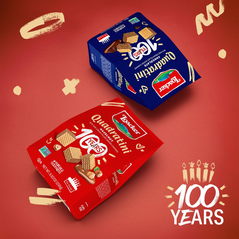Loacker Quadratini Hazelnut wafers with Italian hazelnuts for rich flavor.