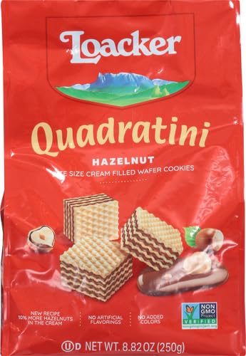 Loacker Quadratini Hazelnut Wafers on a plate for a quick snack during breaks.