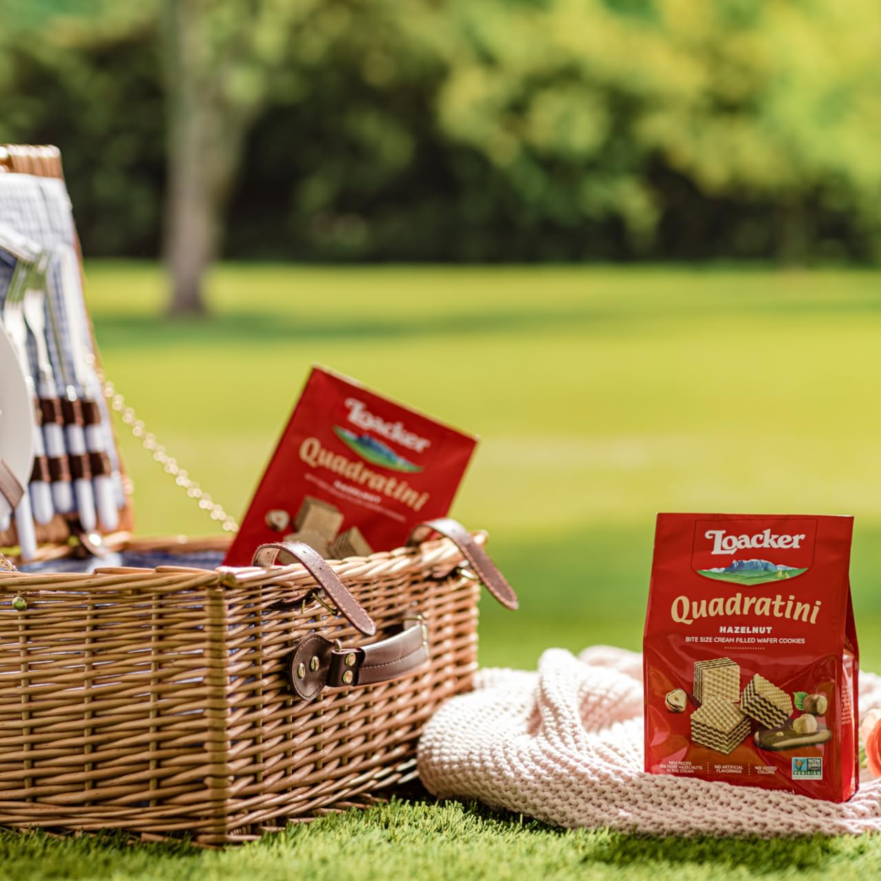 Loacker Quadratini Hazelnut Wafers enjoyed with tea for a cozy pause.