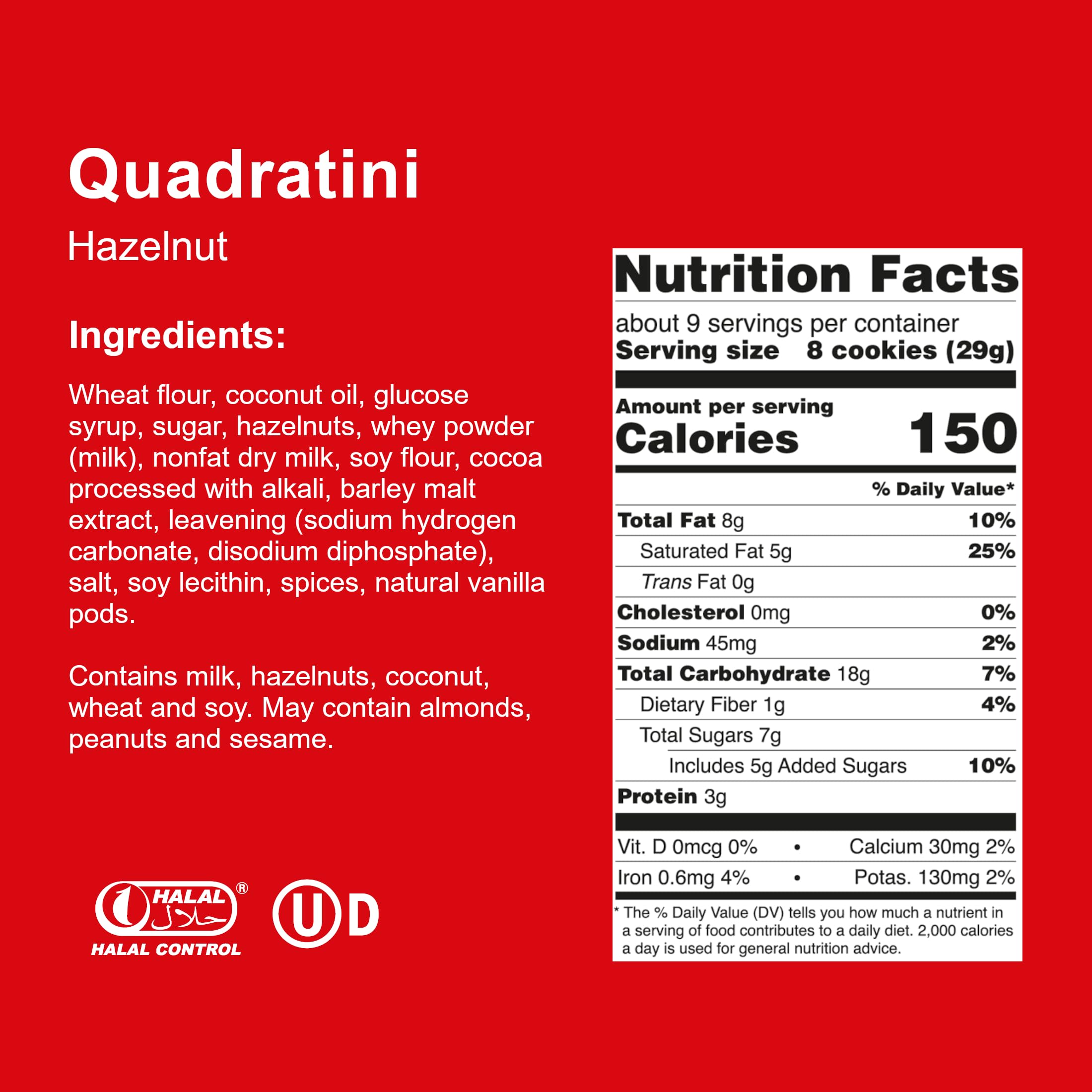 Loacker Quadratini Hazelnut wafers close-up showing crisp texture.