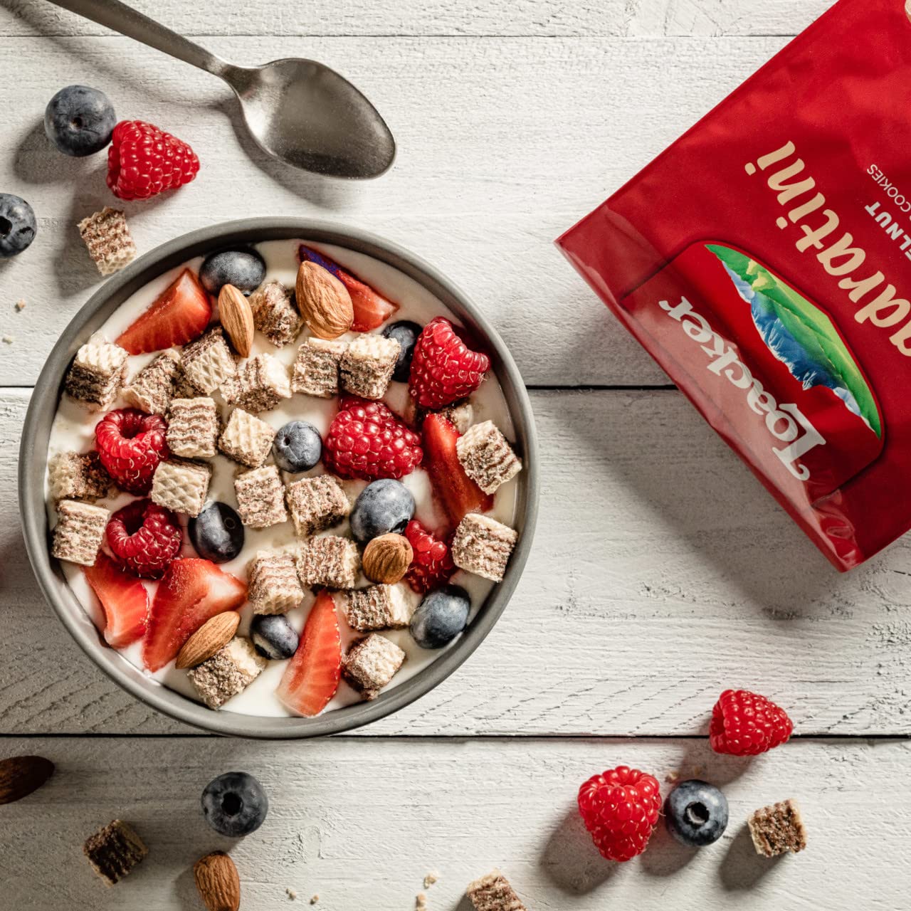 Loacker Quadratini Hazelnut wafers in a holiday gift basket.