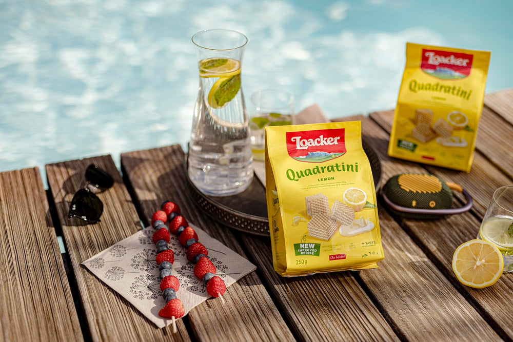 Loacker Quadratini Lemon Wafers pair well with tea or coffee