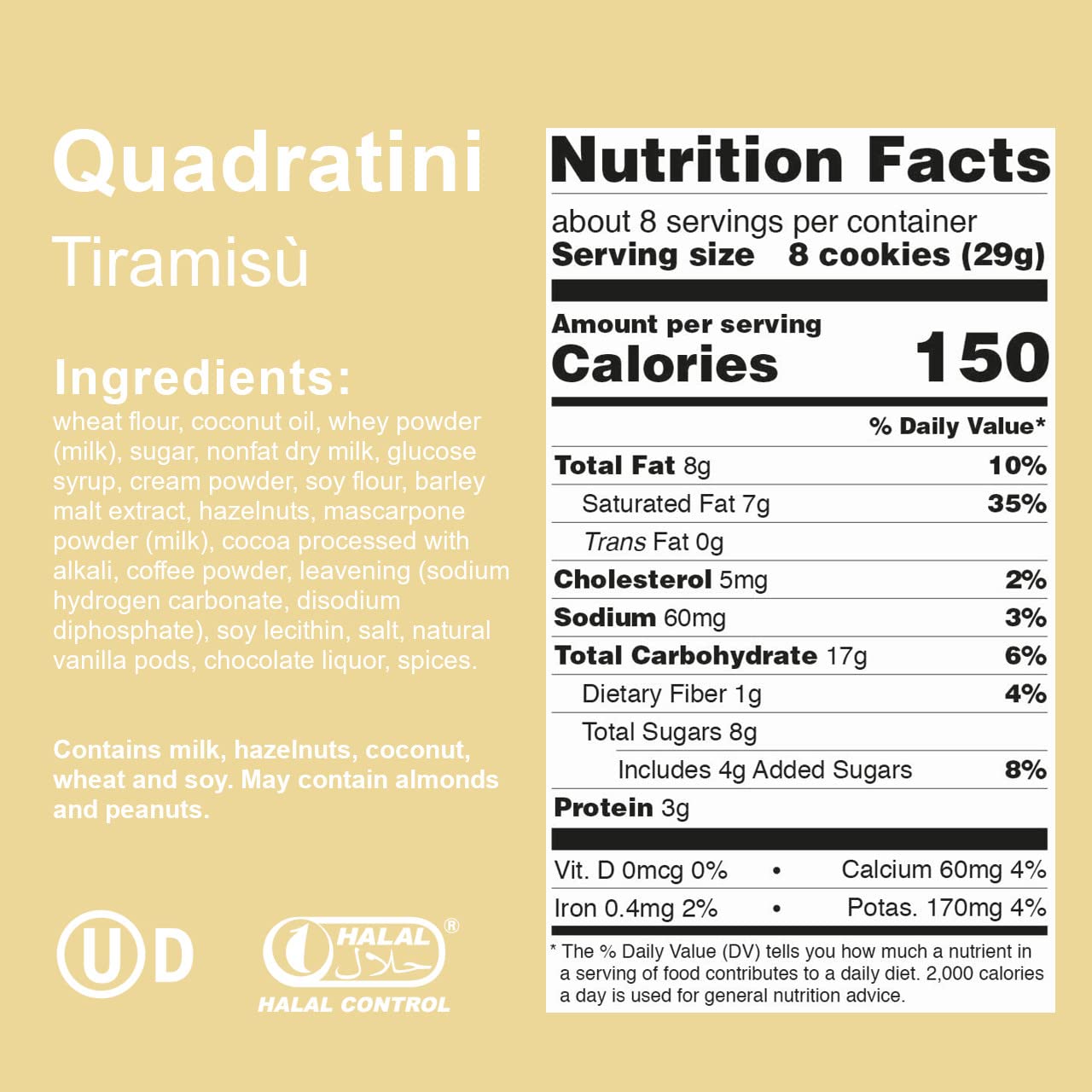 Loacker Quadratini tiramisu cream layer closeup shows creamy filling and cocoa contrast.