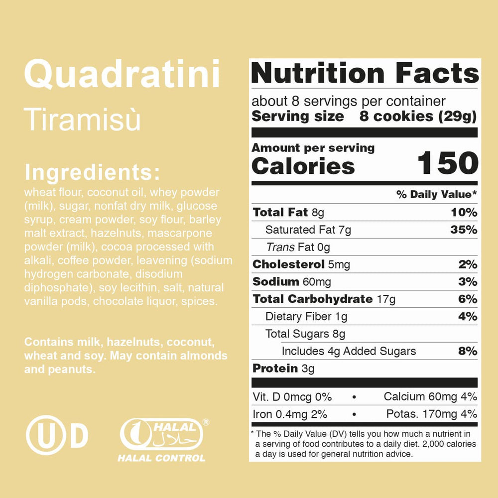 Loacker Quadratini tiramisu cream layer closeup shows creamy filling and cocoa contrast.