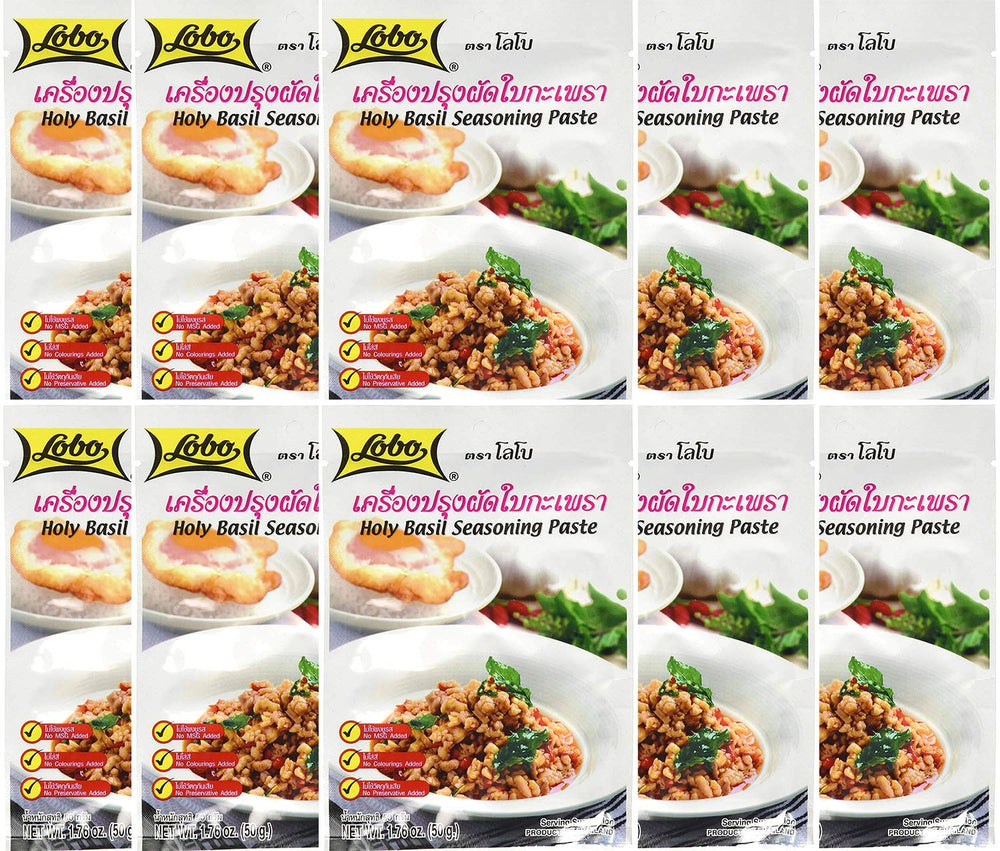 Lobo Thai Holy Basil Paste 50g pack jar front, ideal for quick weeknight meals.