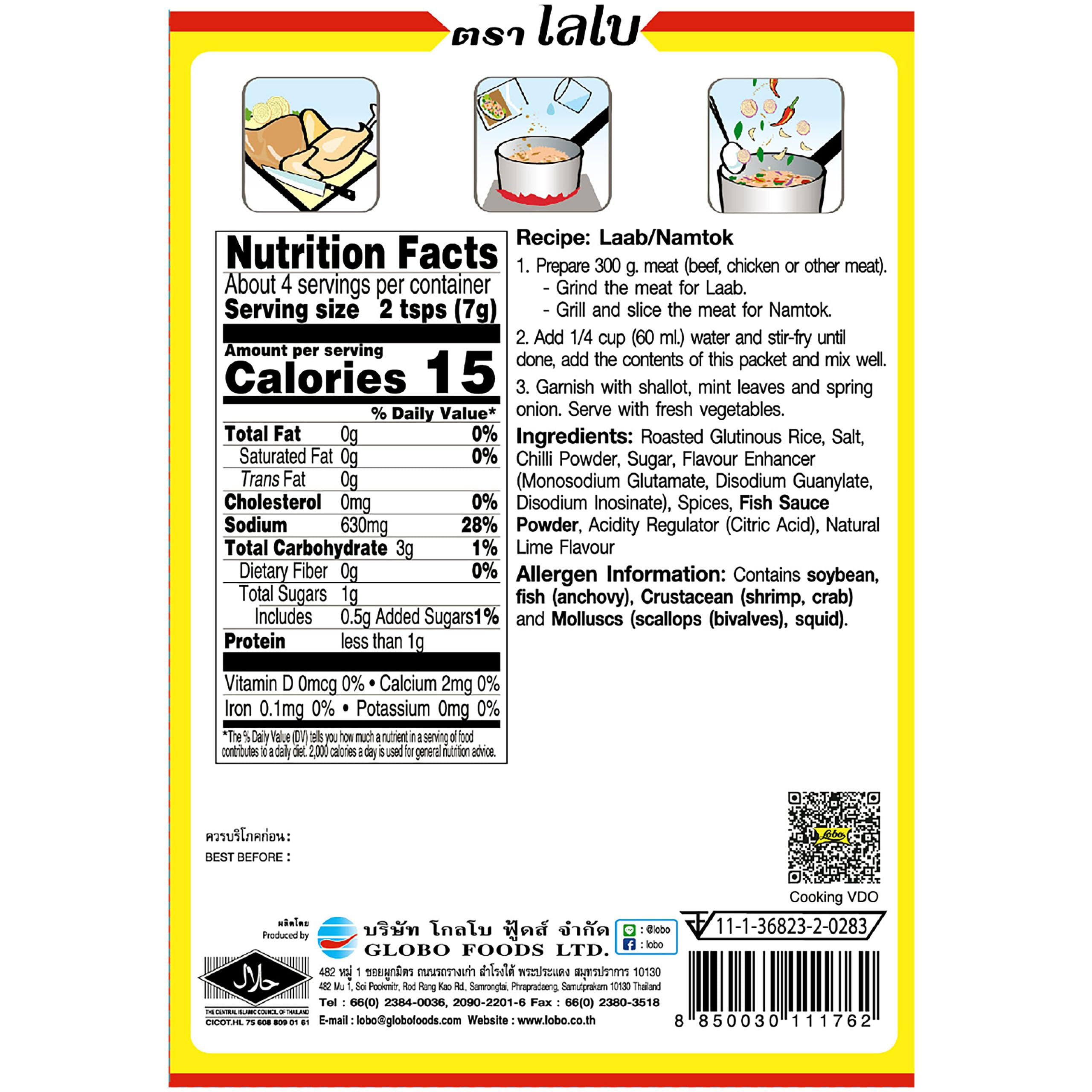 LOBO Thai Laab Namtok seasoning mix back view reveals ingredients for easy meal planning