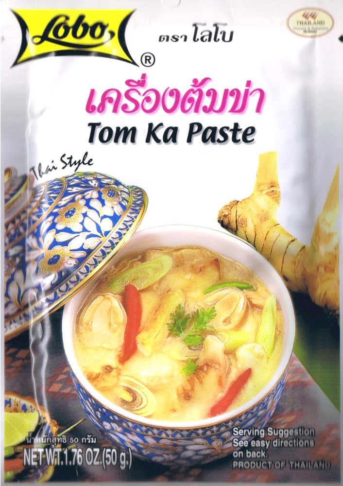 Lobo Tom Kha spicy coconut chicken soup envelopes—quick, authentic mix for flavorful weeknight meals.
