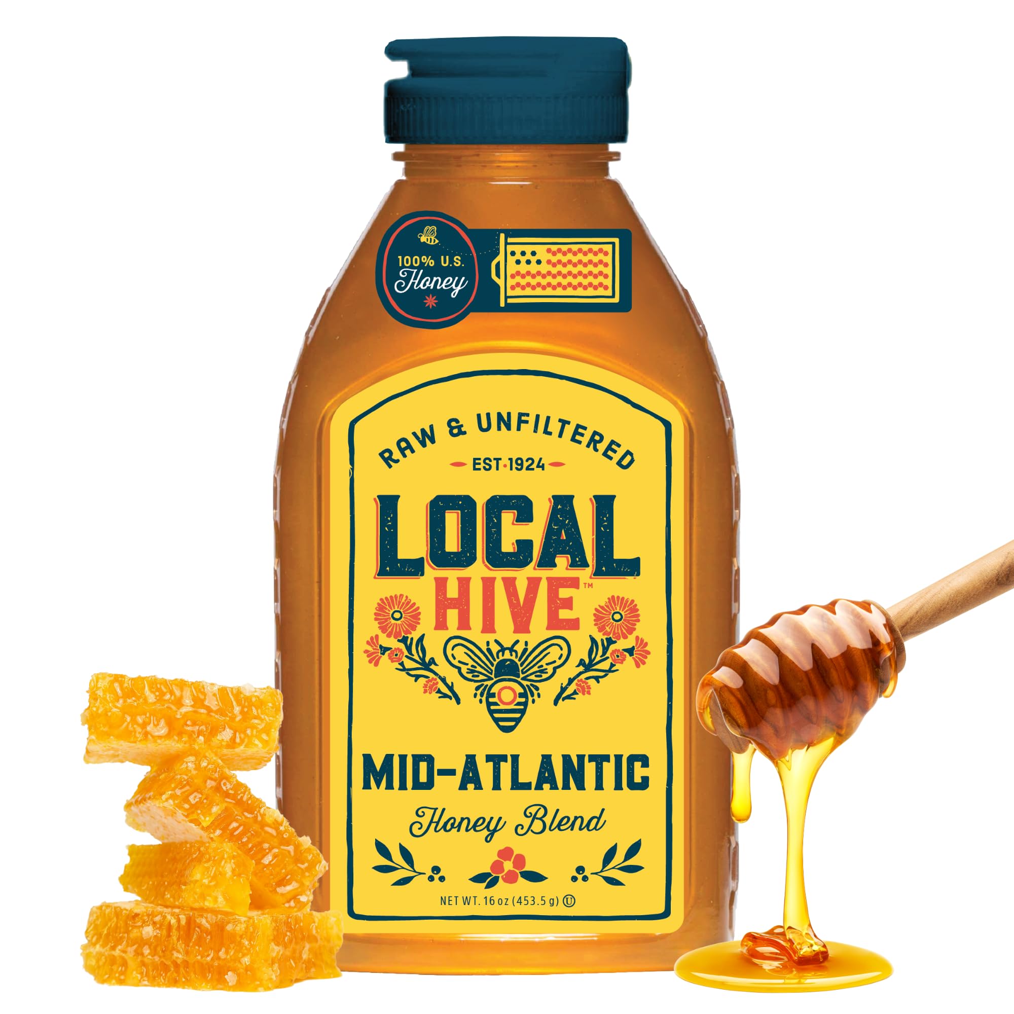 Local Hive Mid-Atlantic Honey bottle pour for tea and toast.