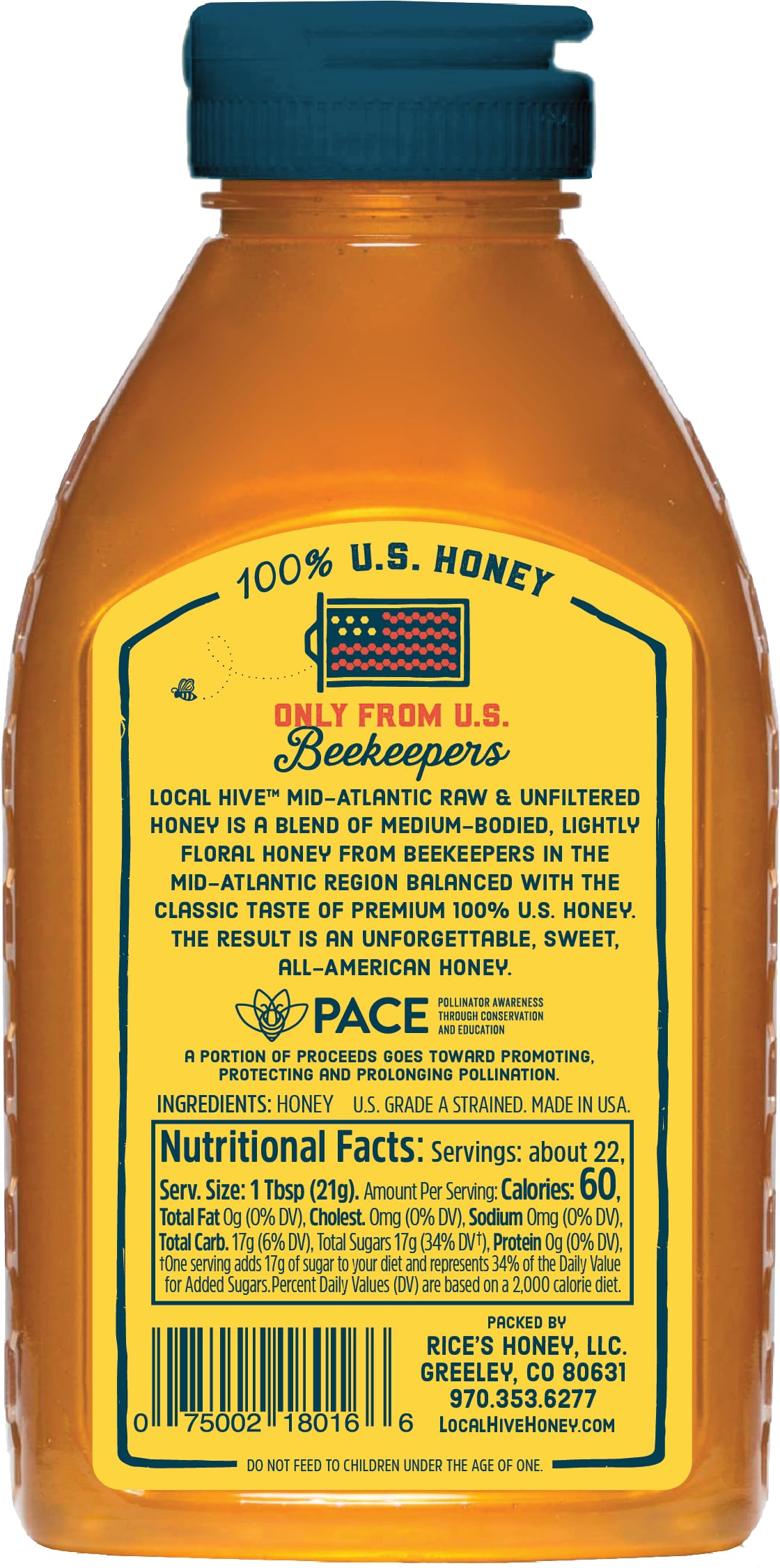 Local Hive Mid-Atlantic Honey jar close-up showing natural texture.