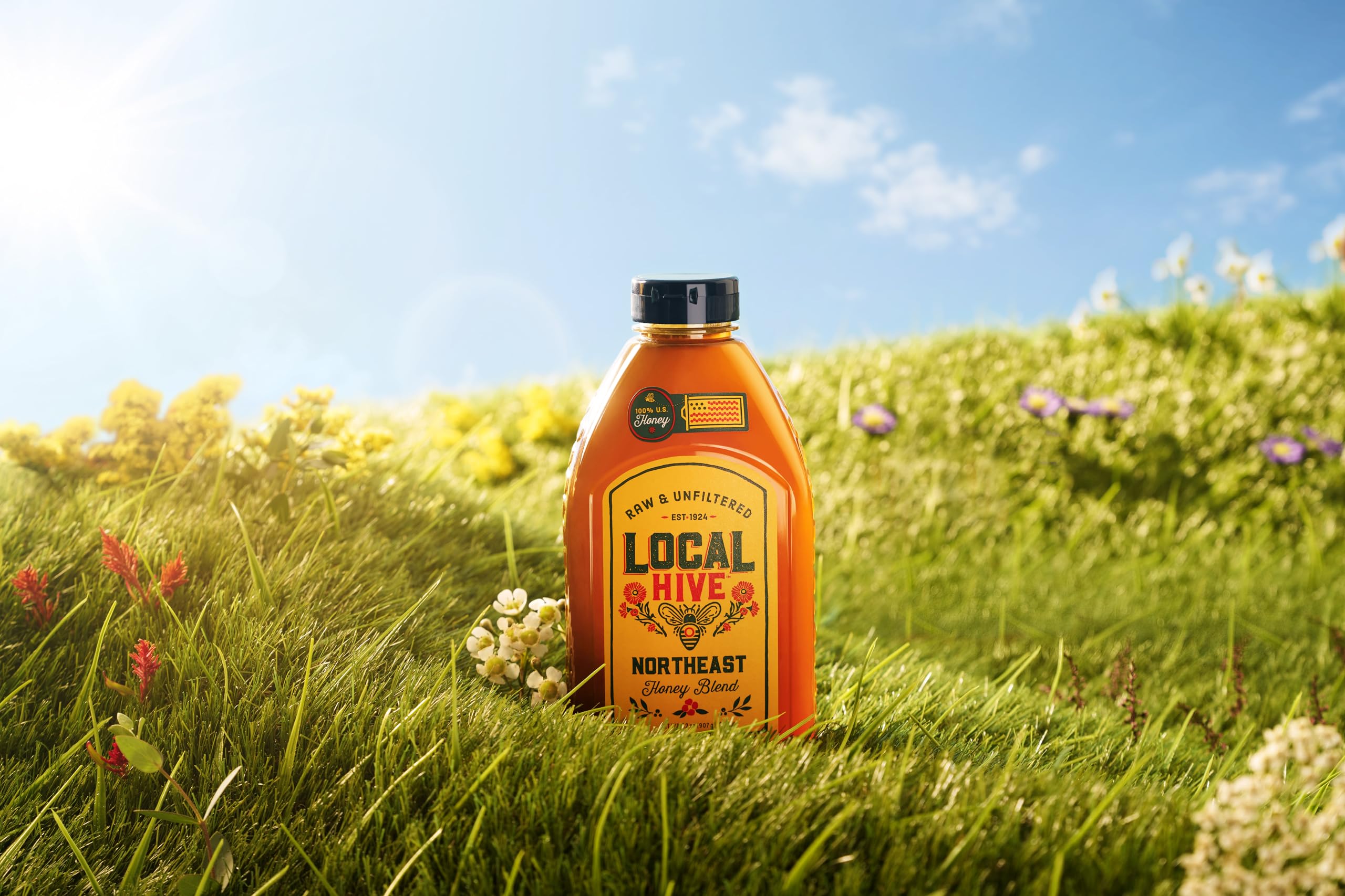 Local Hive Northeast Honey label detail highlights raw, unfiltered quality.