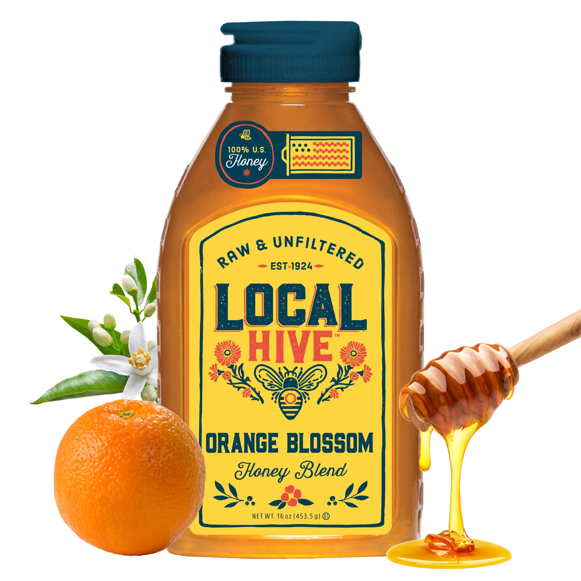 Local Hive Orange Blossom Honey jar closeup showing natural texture and aroma.
