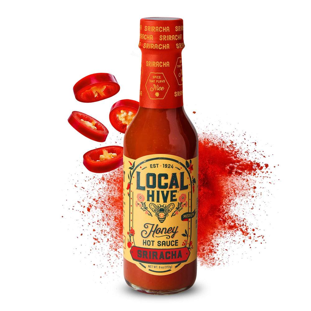 Local Hive Sriracha Honey bottle ready for dipping with sweet heat.