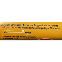 Löwensenf mustard on a pretzel, tangy heat for snacks.