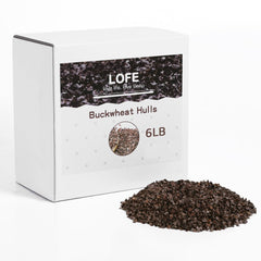 LOFE common buckwheat hulls pillow fill close-up, showing soft texture and adjustable loft.
