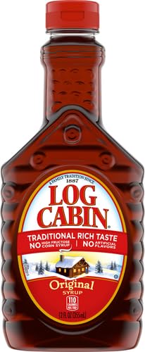 Log Cabin 12 oz syrup bottle, compact for easy storage.
