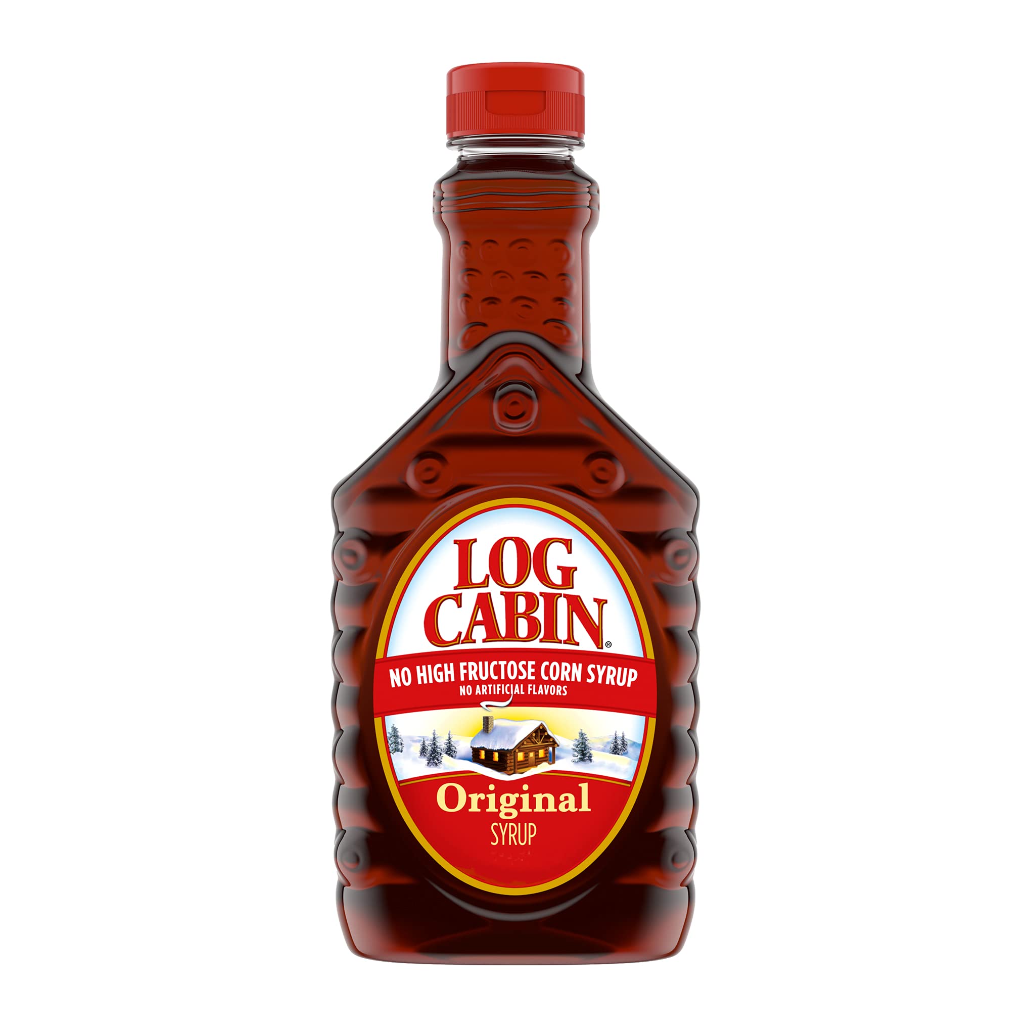 Log Cabin Original Pancake Syrup bottle with easy-to-squeeze design for quick topping.