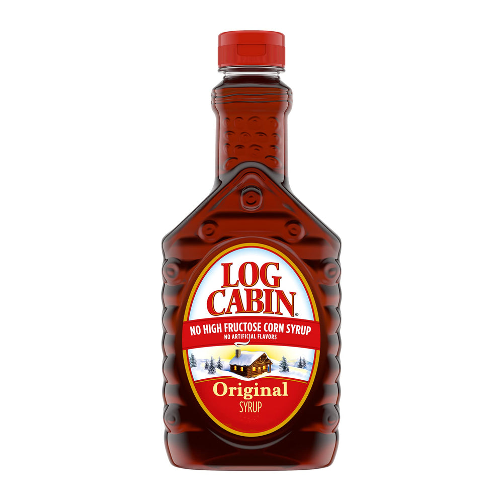 Log Cabin Original Pancake Syrup bottle with easy-to-squeeze design for quick topping.