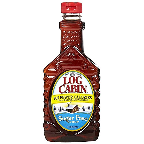 Log Cabin Sugar Free Syrup bottle pour adds sugar-free sweetness to pancakes