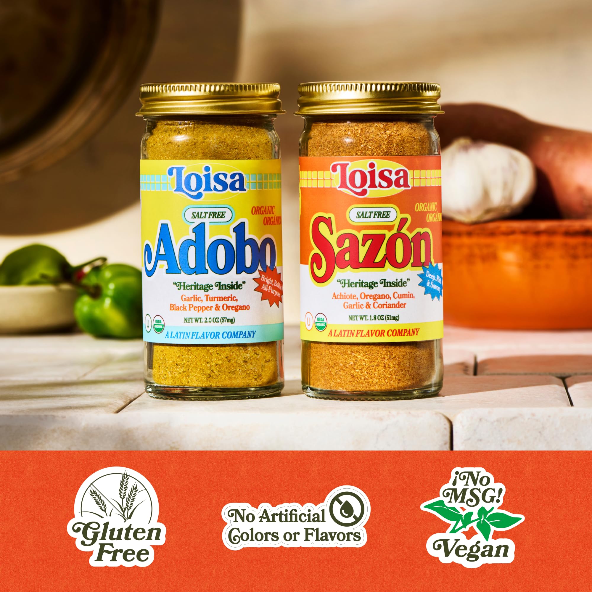 Loisa packaging highlights organic, kosher, and gluten-free promises for salt-free seasoning