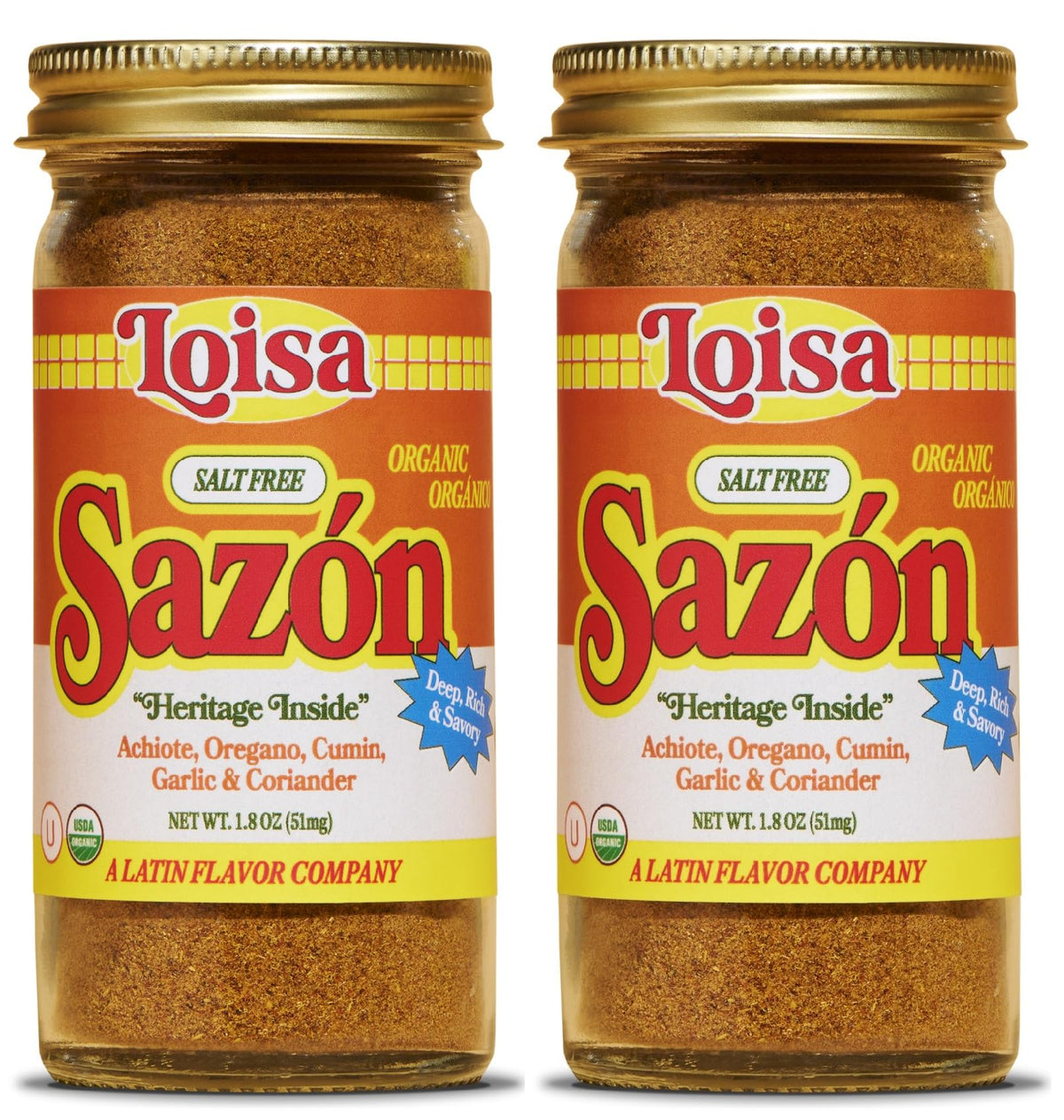 Loisa Sazón organic spice jar label highlights authentic Latin flavor