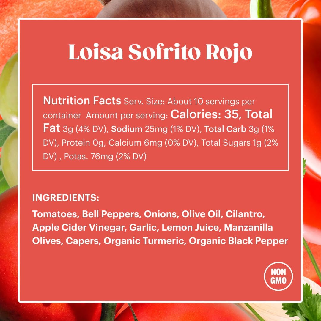 Loisa Sofrito Rojo ingredients close-up showing fresh peppers for robust flavor.