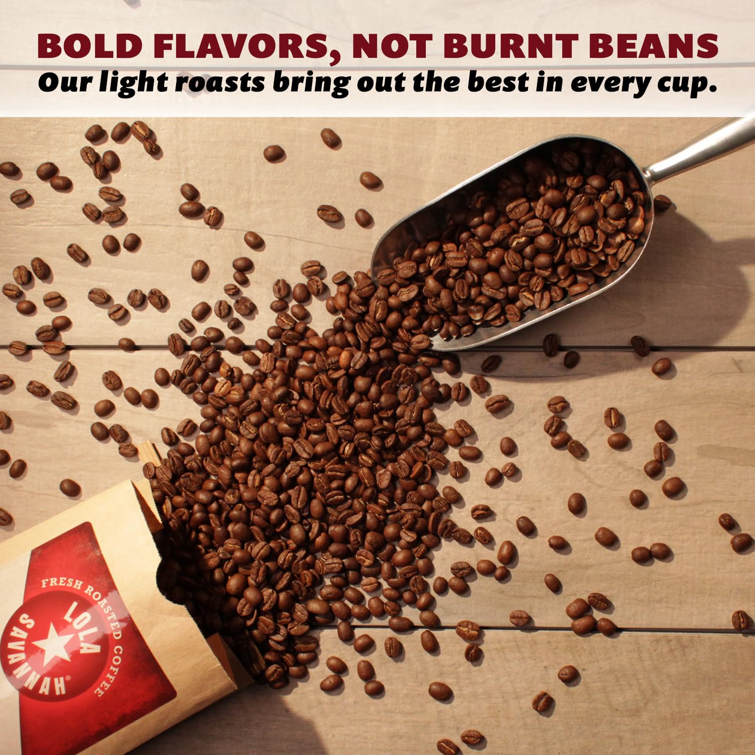 Lola Savannah coffee bag label emphasizes premium ingredients and Texas origin