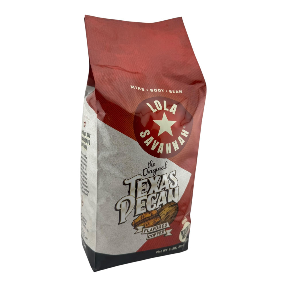 Lola Savannah pecan coffee beans closeup highlighting quality and aroma