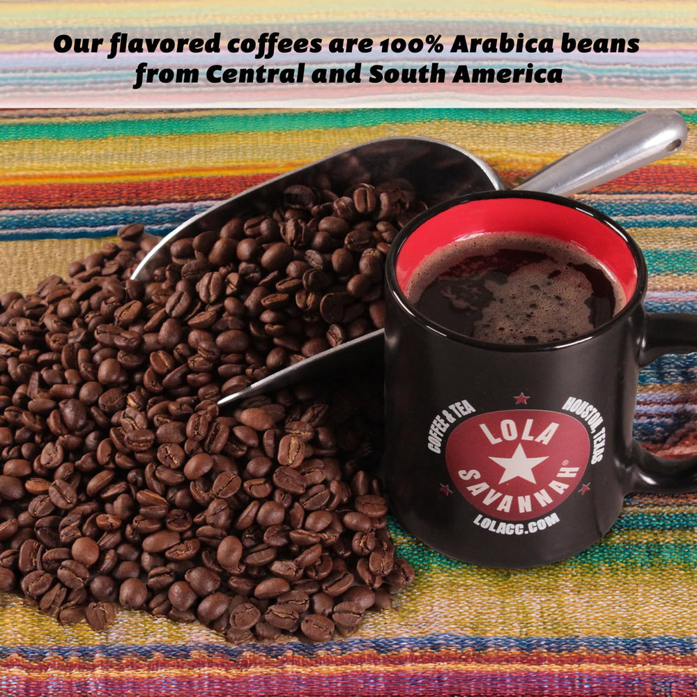 Lola Savannah pecan coffee being poured into a mug releasing aroma