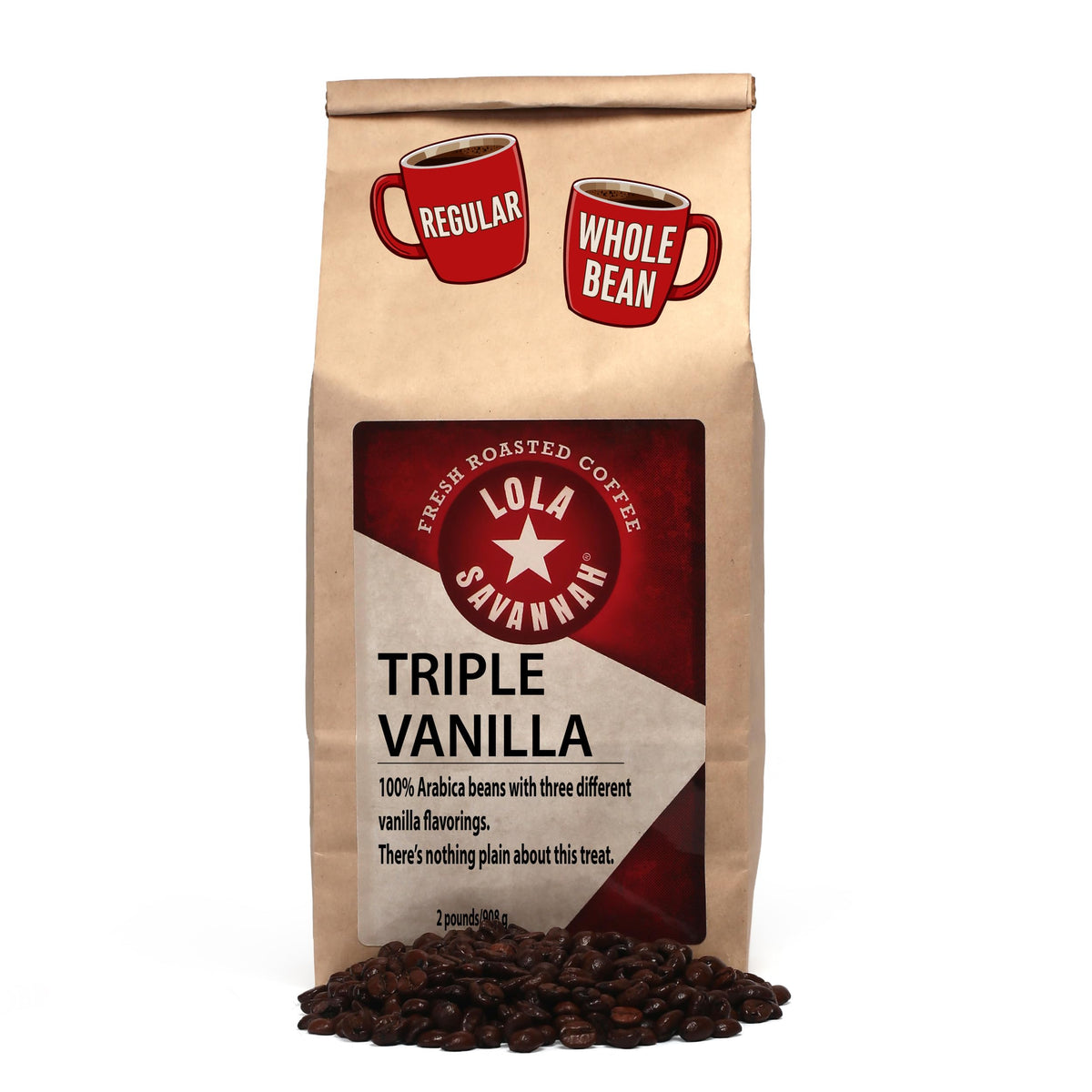 Lola Savannah Triple Vanilla coffee bag — whole beans for a silky, vanilla-infused brew.