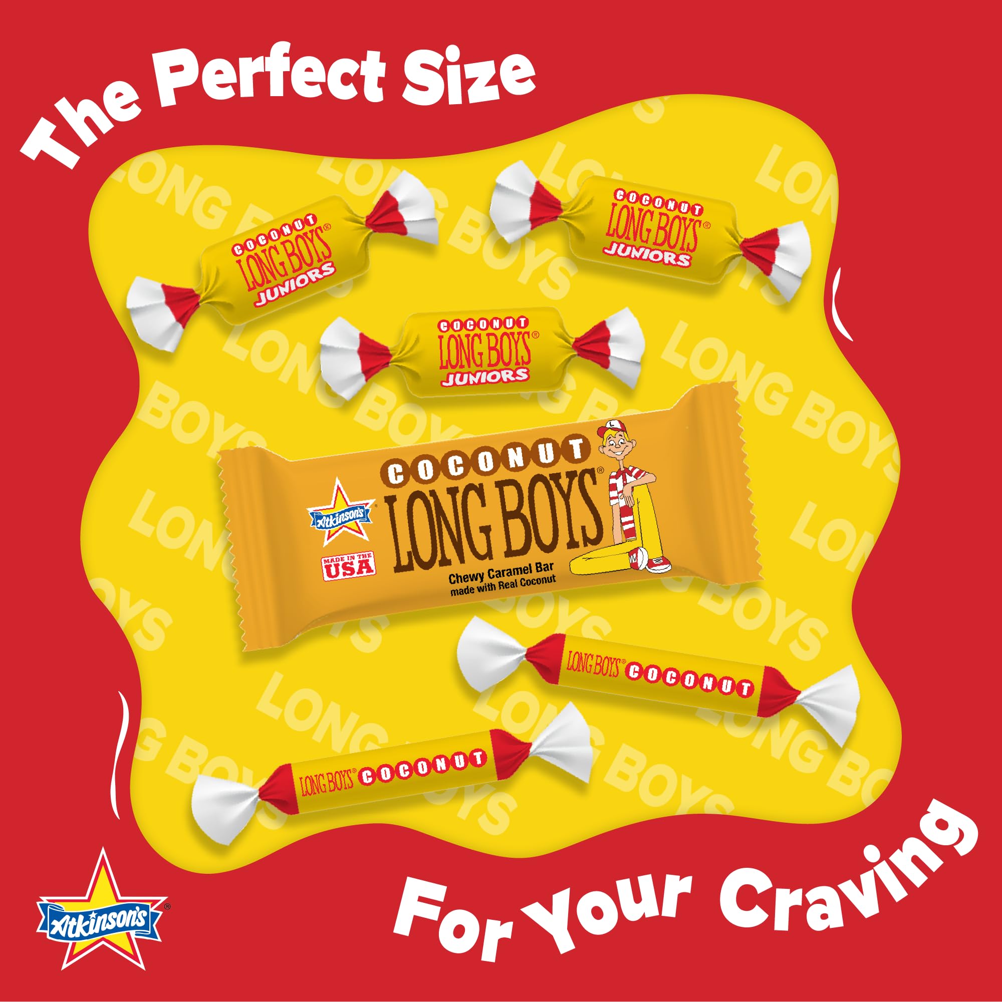 Long Boy display box of coconut caramels ready for gifting.