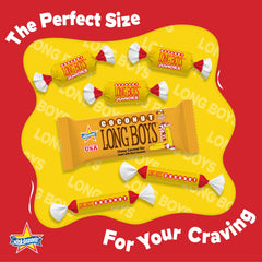 Long Boy display box of coconut caramels ready for gifting.