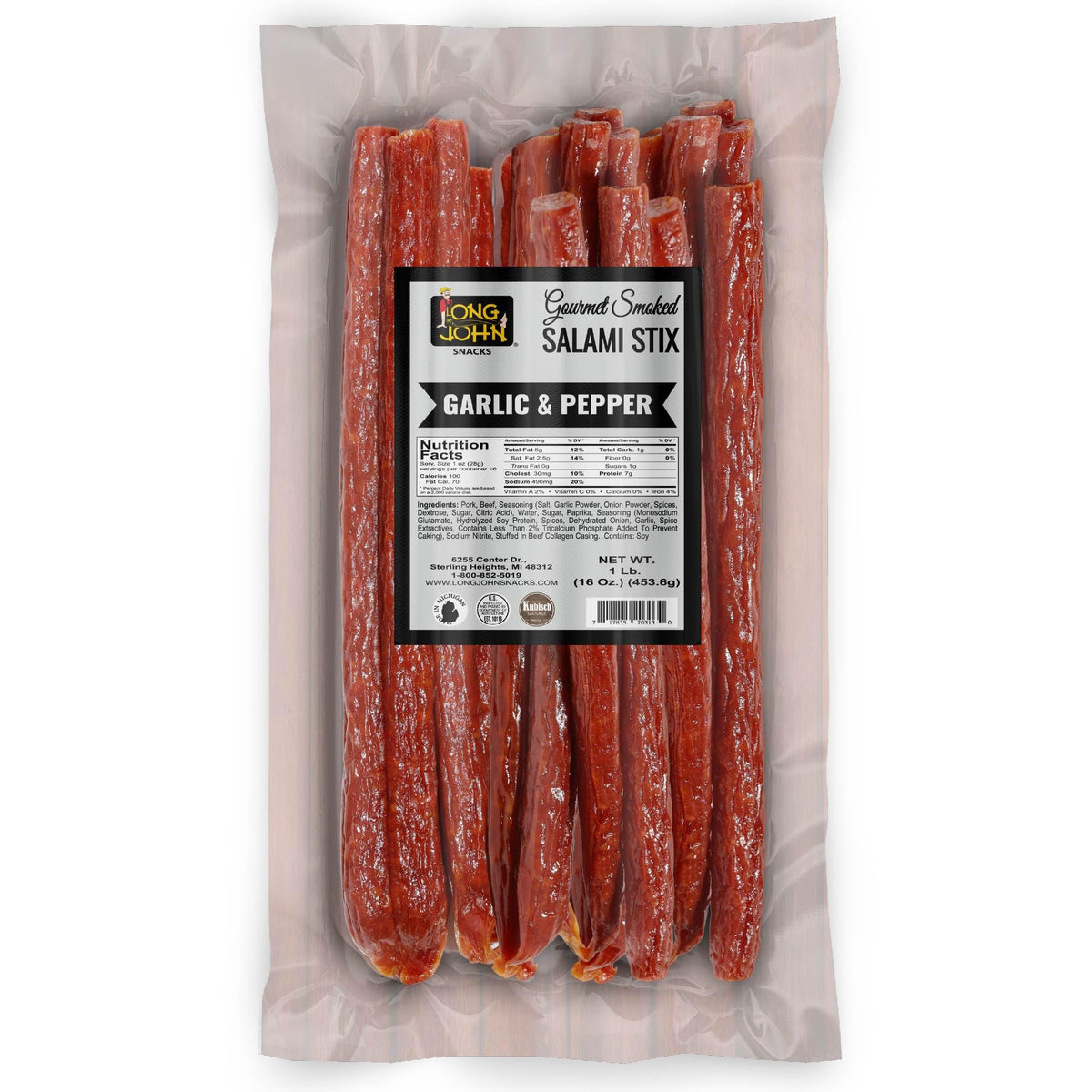 Long John Snacks dried salami sticks bulk pack, convenient high-protein snack.