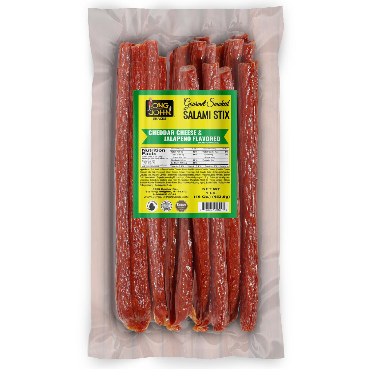 Long John Snacks salami sticks show handcrafted quality and authentic smoke flavor.