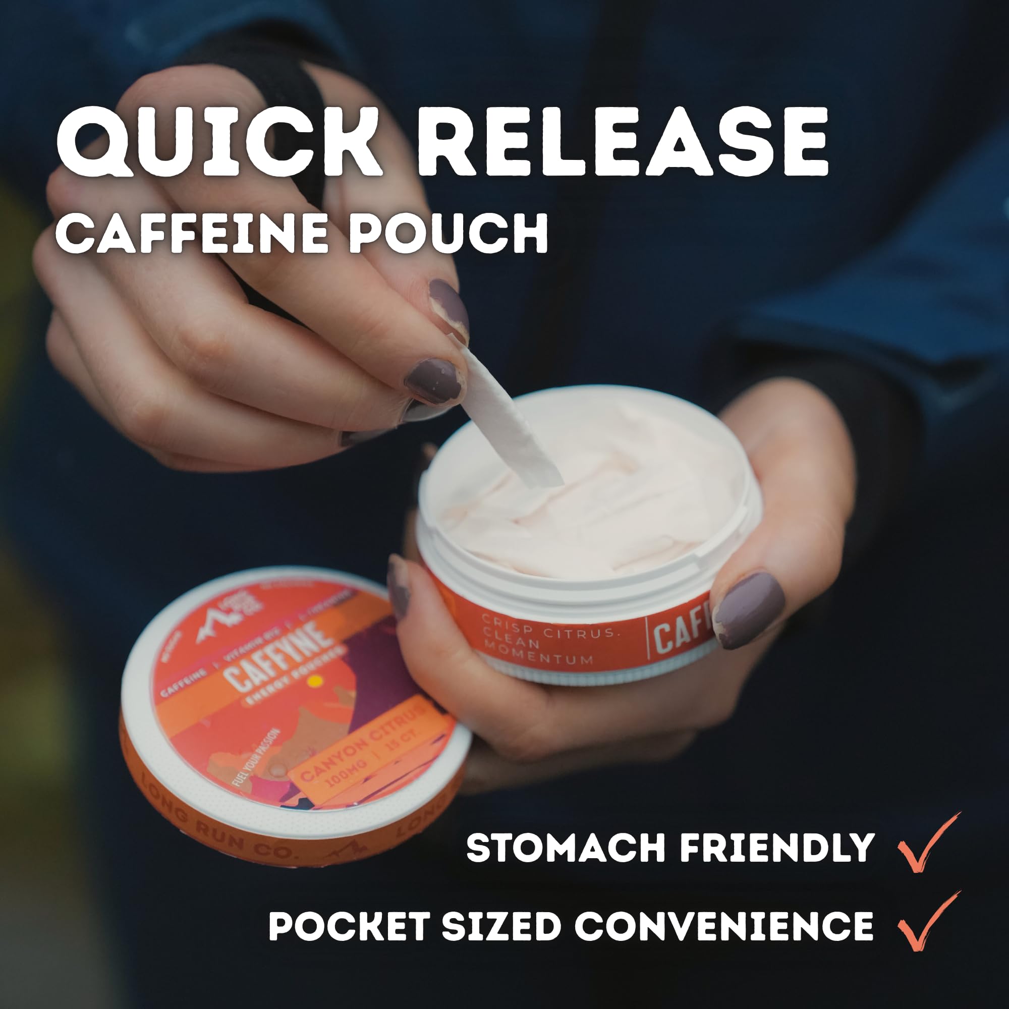 Caffyne Energy on a trail for a portable outdoor boost.