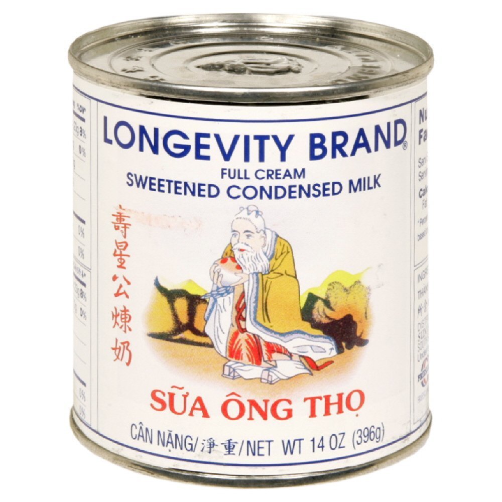 Longevity sweetened condensed milk 14 oz pack of 2, ideal for desserts and coffee.