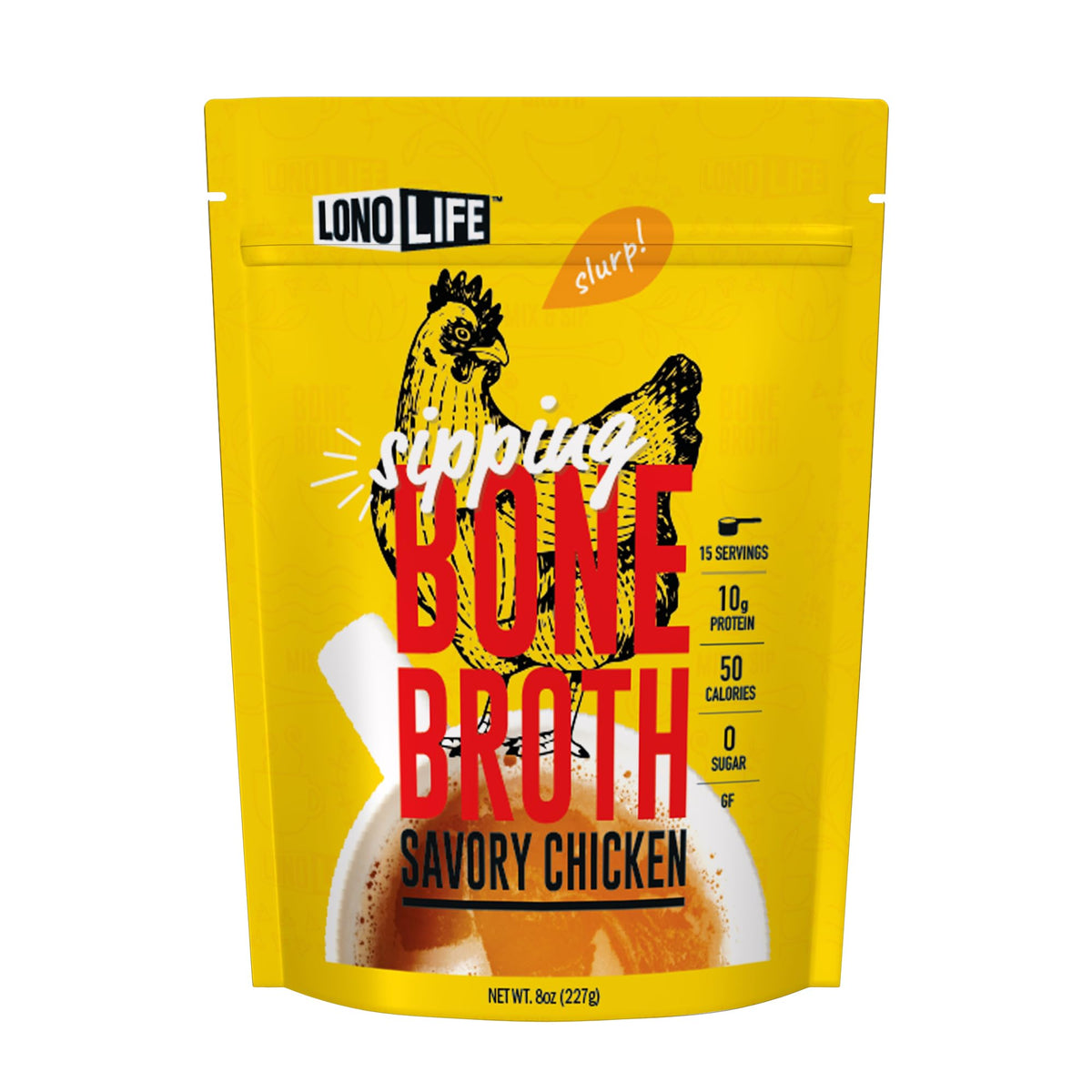 LonoLife Chicken Bone Broth Powder bottle on shelf highlighting natural ingredients
