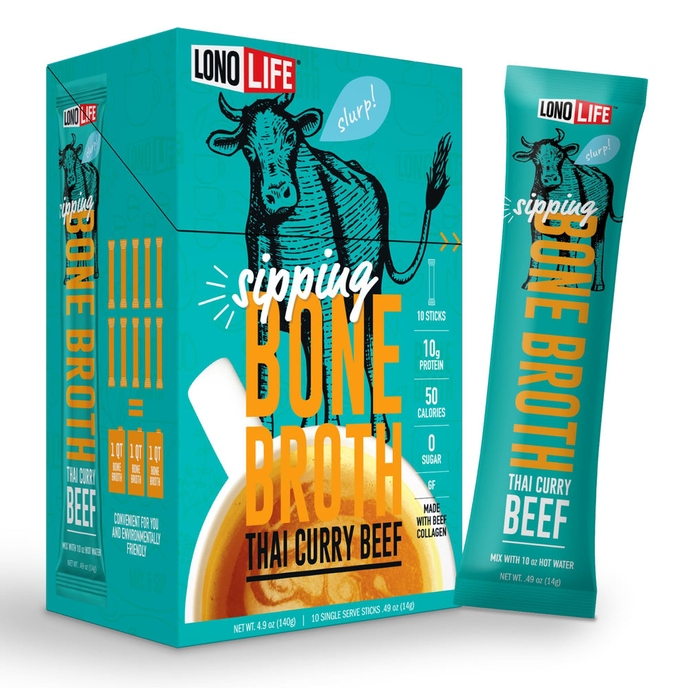 LonoLife Thai curry beef bone broth stick-pack for quick on-the-go nourishment