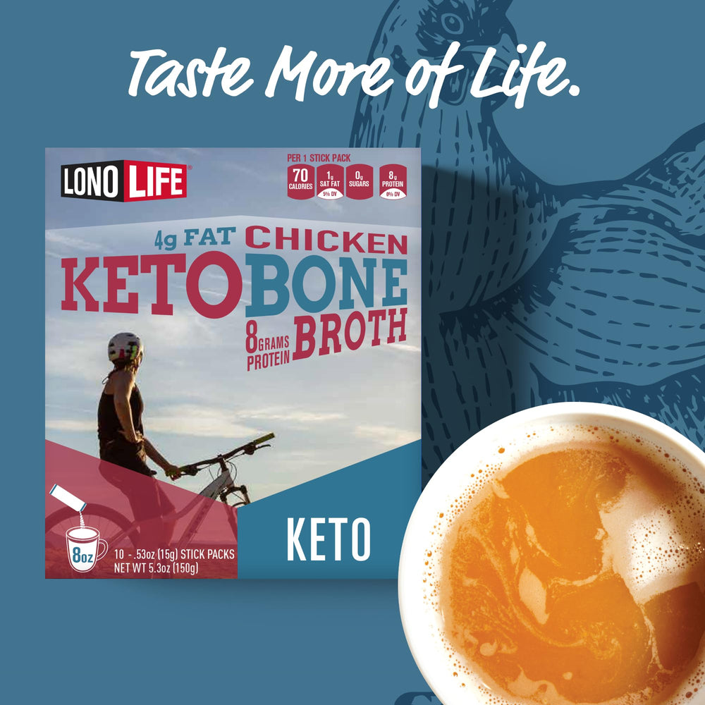LonoLife Keto Chicken Bone Broth enjoyed on the go during travel.